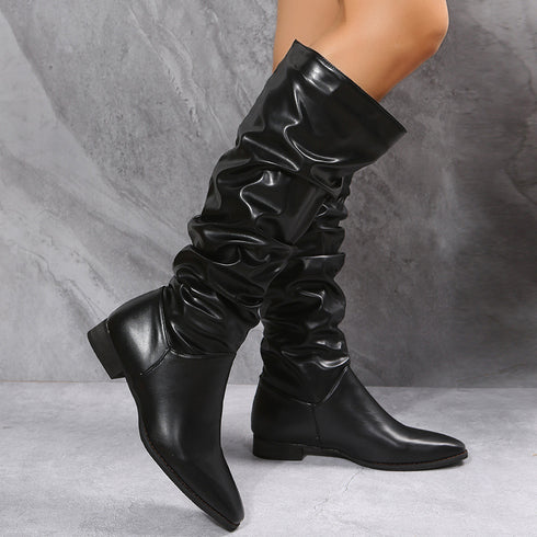 Long Boots White Cowboy Boots Women Pointed Toe Shoes - ROUTINE FASHION